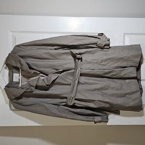 LOFT Lined Belted Crinkle Trench Coat Jacket Metallic Sandstone Size M